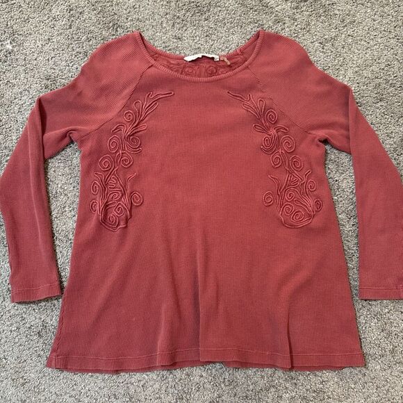 Soft surroundings waffle knit‎ embroidered Rust Long Sleeveshirt Medium - Picture 1 of 8